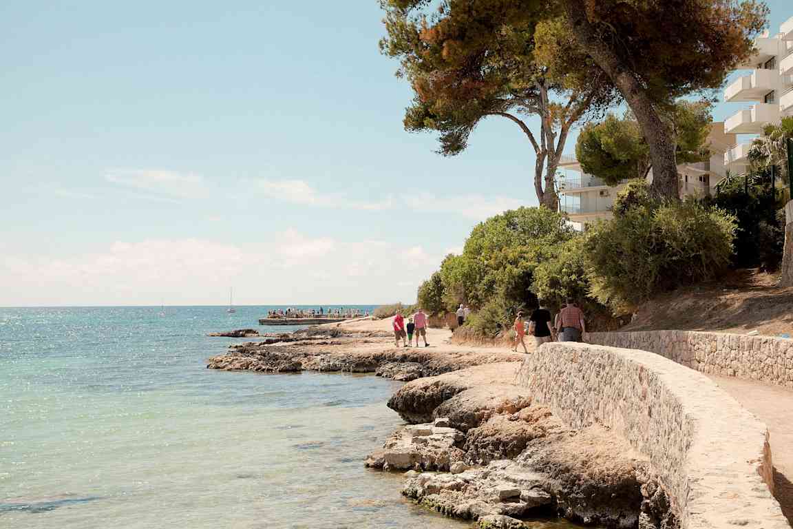 Kivikukka rannikko mutkittelevalla kävelytiellä meren vieressä, ympärillä puita ja rakennuksia. (Tekoälyn luoma teksti)