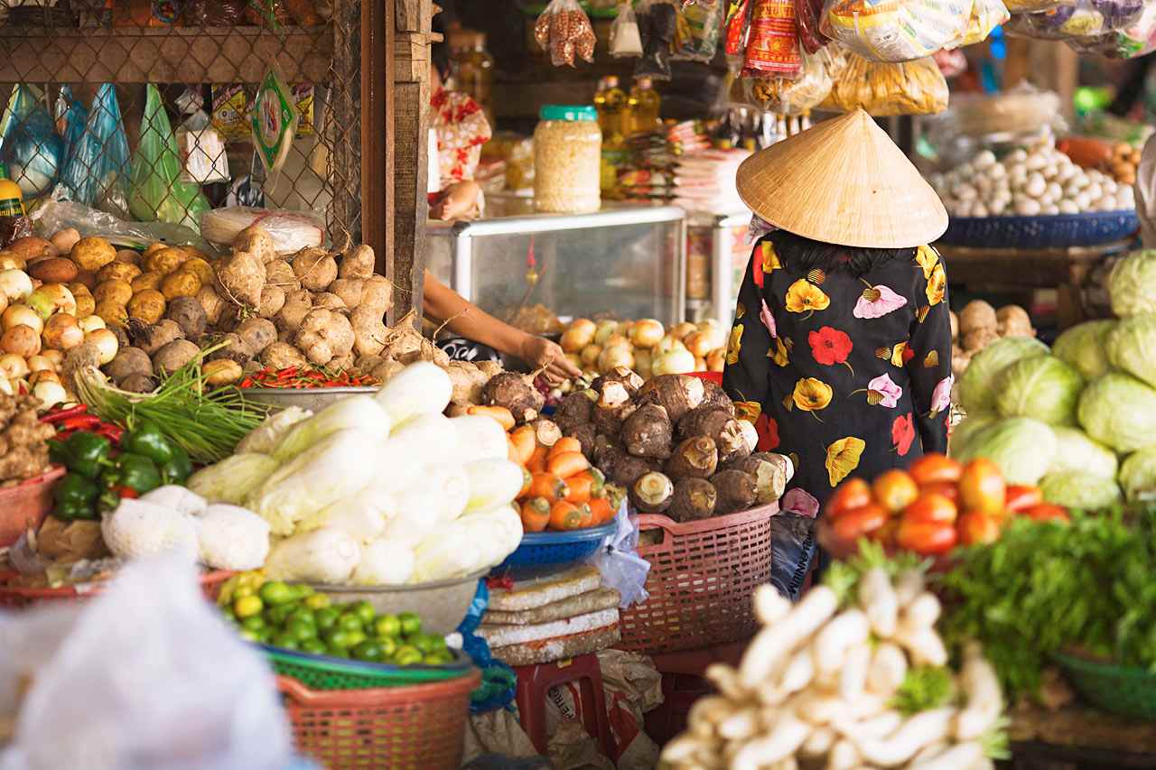 Vihannesmarkkinat Duong Dongissa, Phu Quoc, Vietnam