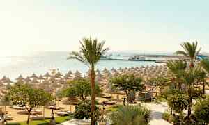 Ranta aurinkovarjojen ja palmujen kanssa meren äärellä. (Tekoälyn luoma teksti)