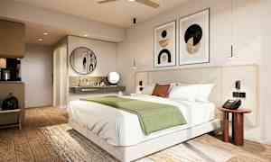 Kahden hengen Superior-huone ja merinäköala. Havainnekuva, joka saattaa vielä muuttua.