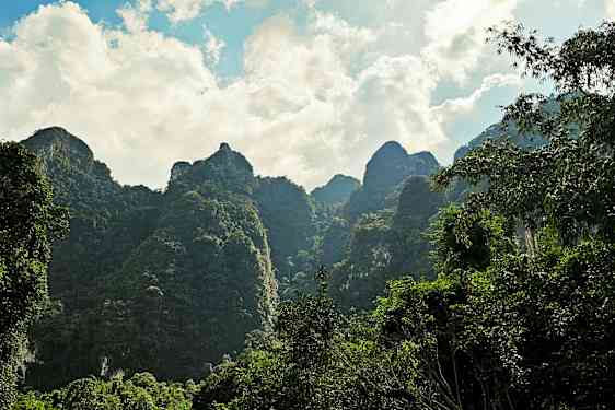 Vihreät vuoret, joissa puita, ja taustalla sininen taivas. (Tekoälyn luoma teksti)