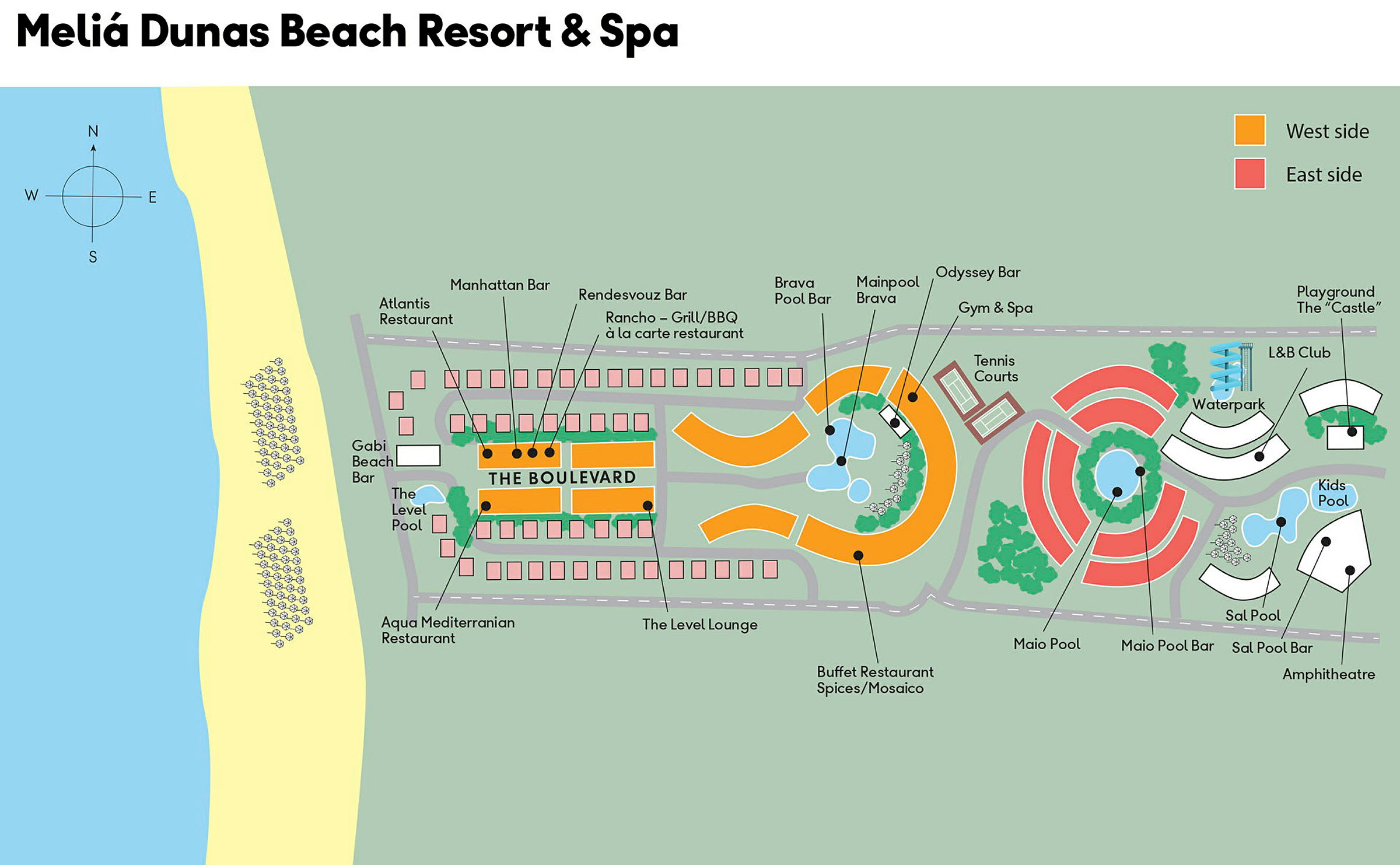 Melia Dunas Beach Resort & Span kartta. (Tekoälyn luoma teksti)