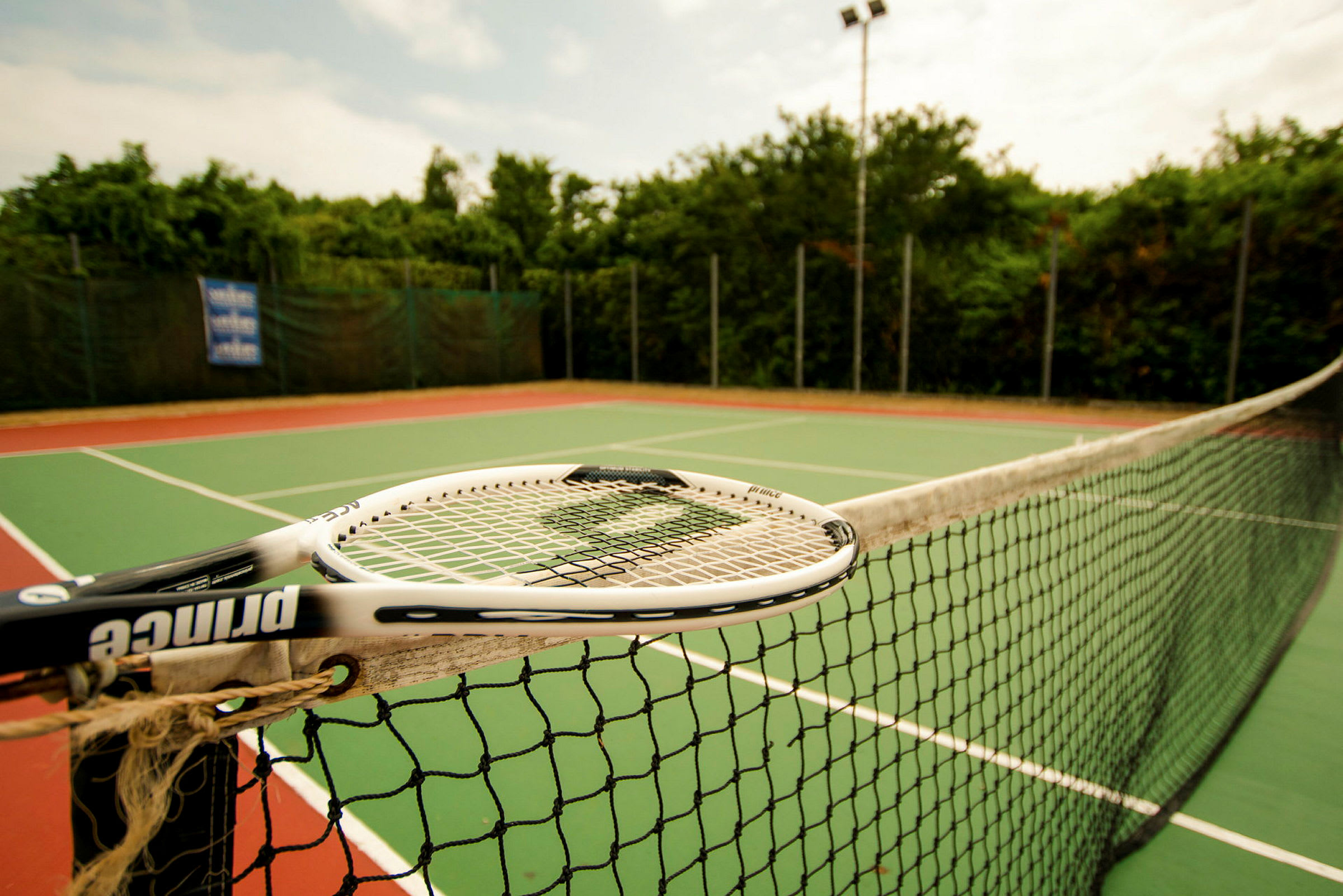 Tennispuisto verkolla ja mailalla. (Tekoälyn luoma teksti)